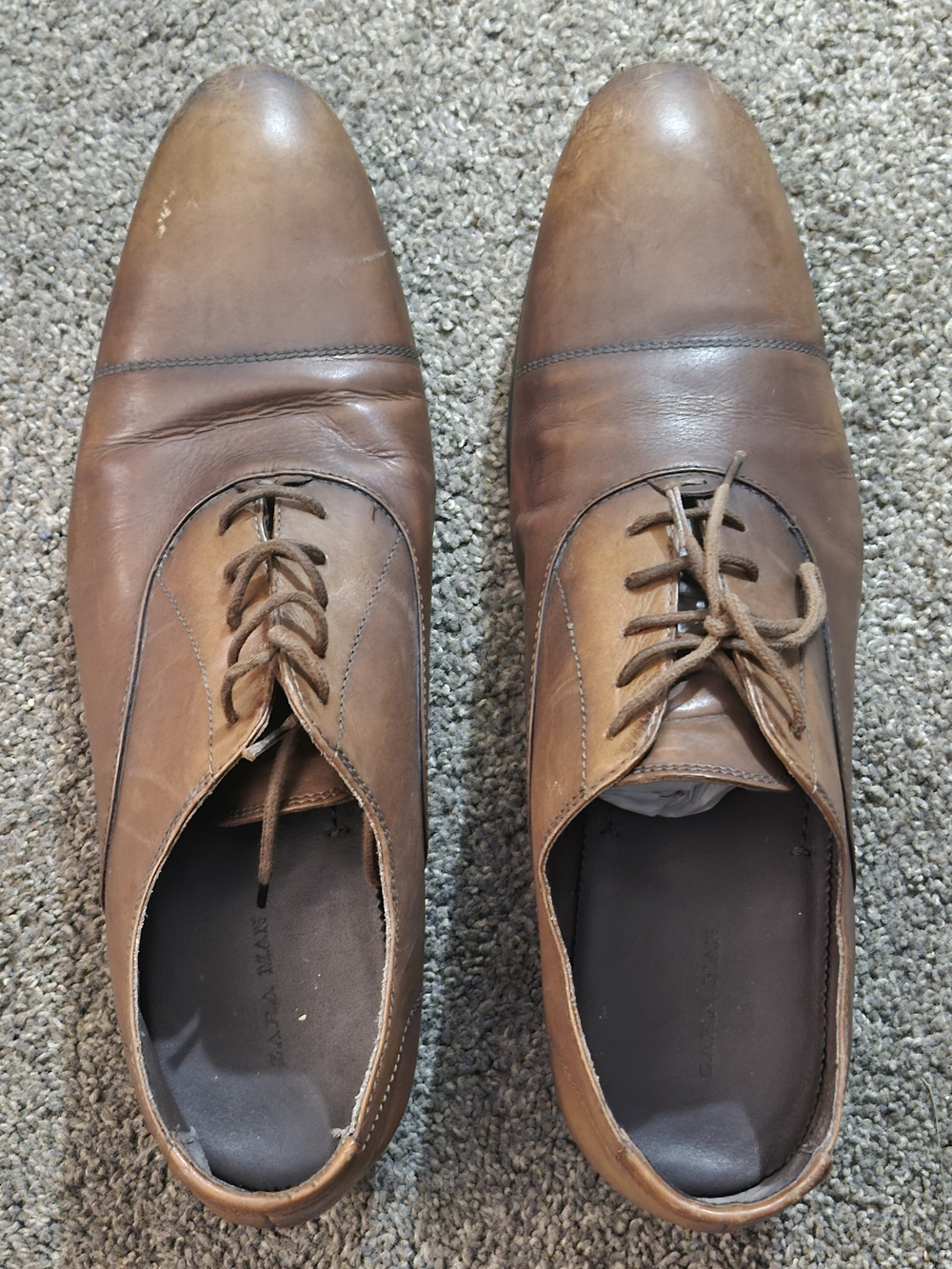 Zara Men's Tan Leather Lace-Up Oxfords